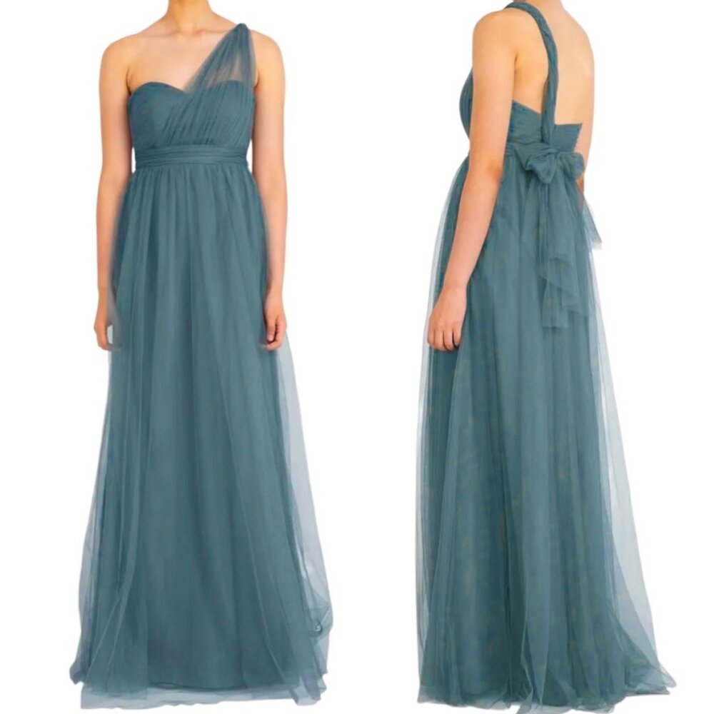 Jenny Yoo Annabelle Convertible Soft Tulle Maxi Bridesmaid Dress in Vintage Teal